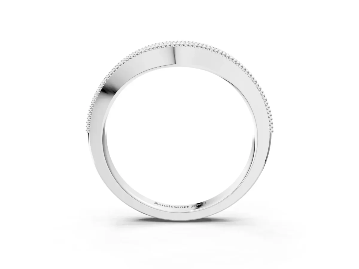 Pavé Round Diamond Contour Band with Milgrain Edge Platinum