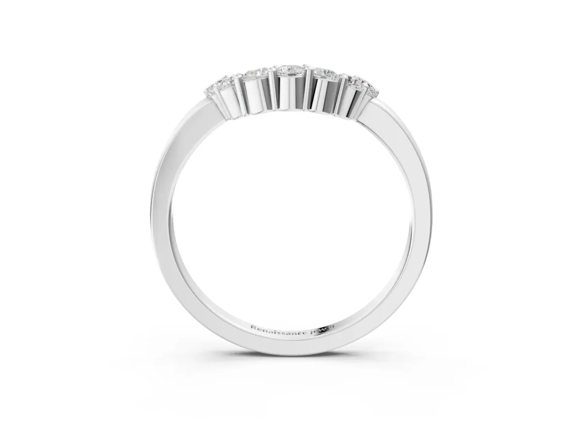 Curved Round Diamond Pave Band with Prong Setting Silver