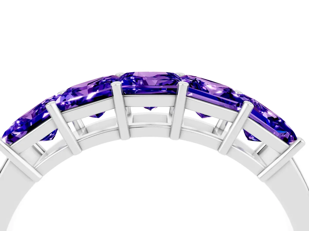 Princess Cut Five-Stone Tanzanite Band with Prong Setting Silver