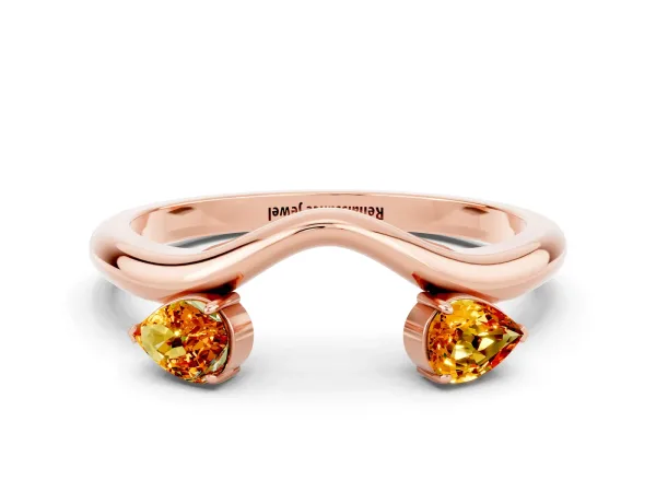 Pear Cut Citrine Two-Stone Open Band Ring with Prong Setting Rose gold
