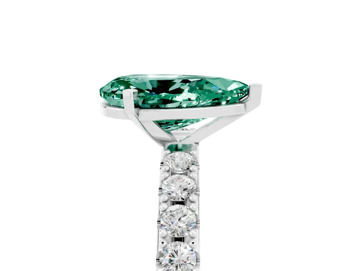 Pear Cut Green Sapphire Solitaire Pavé Band with Four-Prong Setting Silver