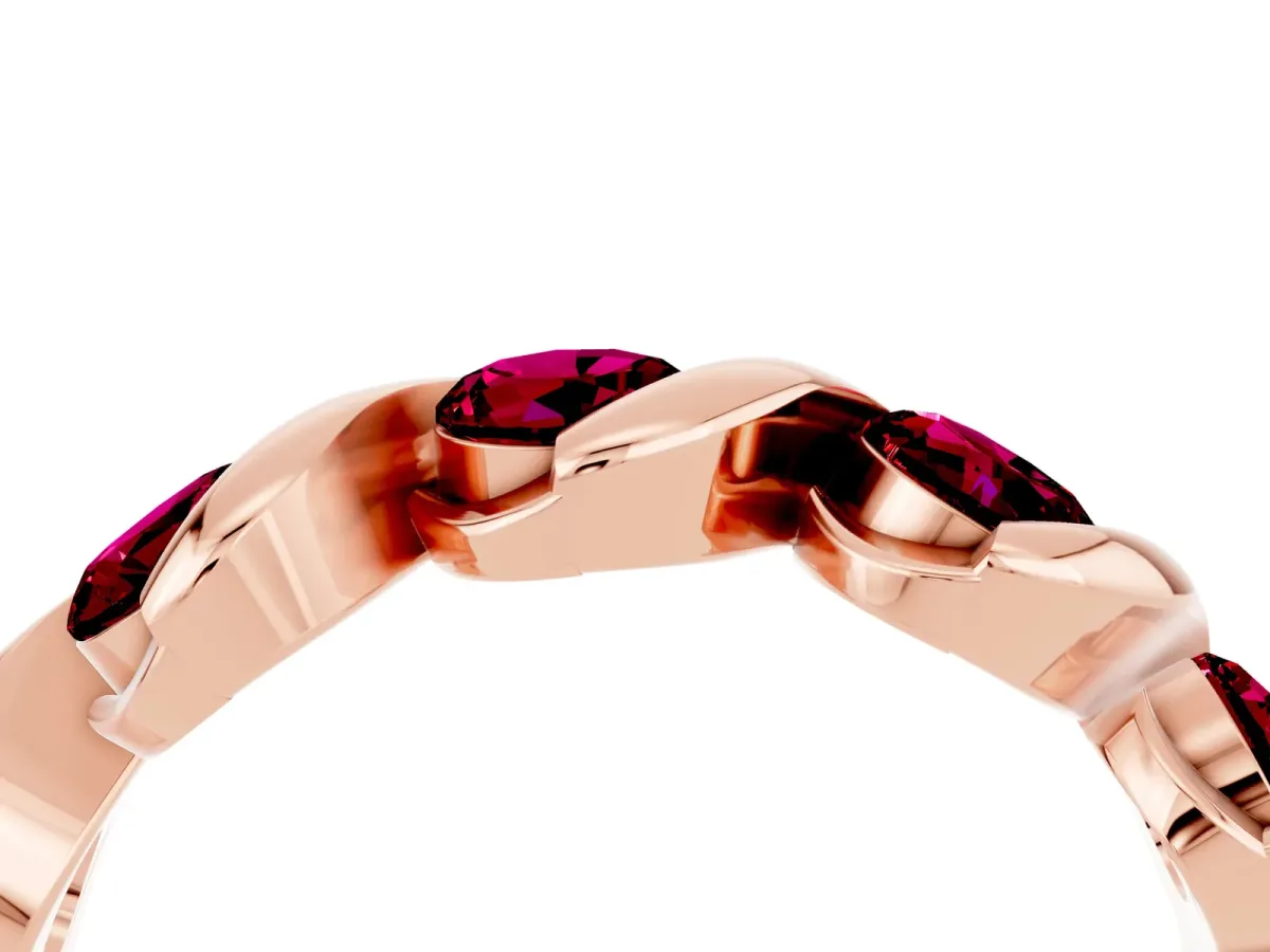 Round Garnet Wave Band with Channel Setting and Shared Prongs Rose gold