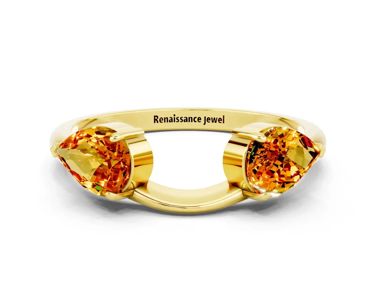 Two-Stone Pear Citrine Bypass Ring with Prong Setting Yellow gold