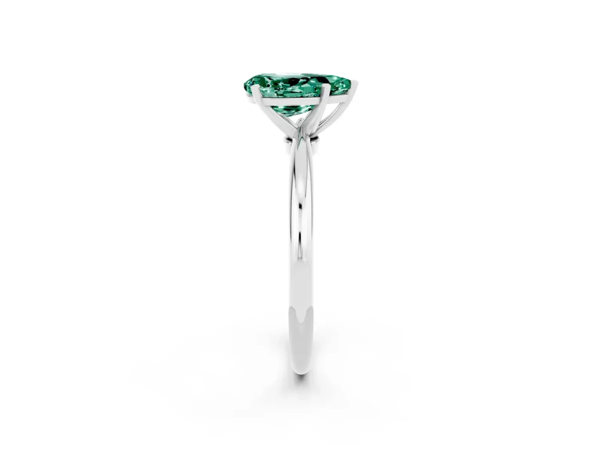 Pear Cut Green Sapphire Solitaire Ring with Six-Prong Setting and Classic Band Silver