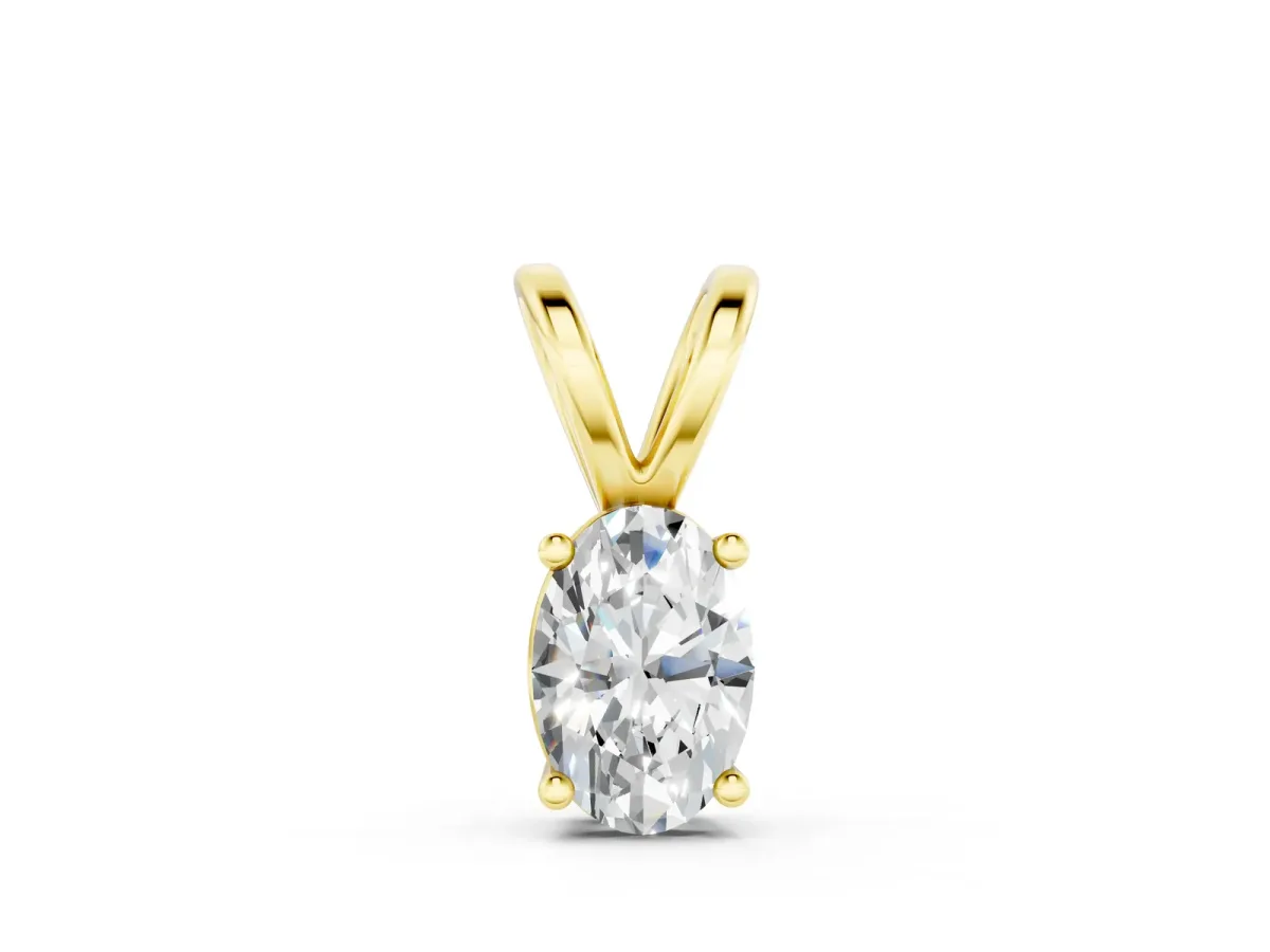 Oval Solitaire Diamond Prong Pendant Yellow gold