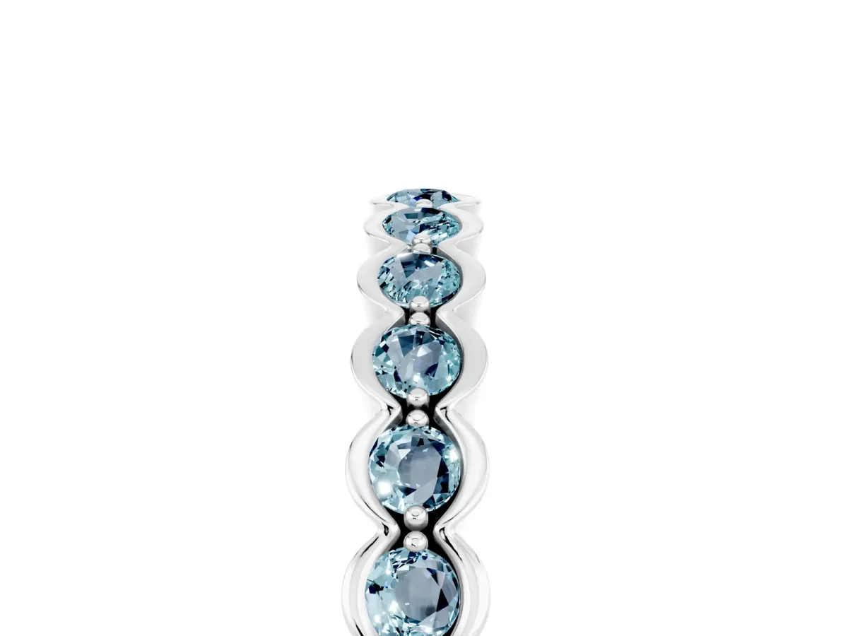 Round Aquamarine Bezel Set Eternity Band White gold