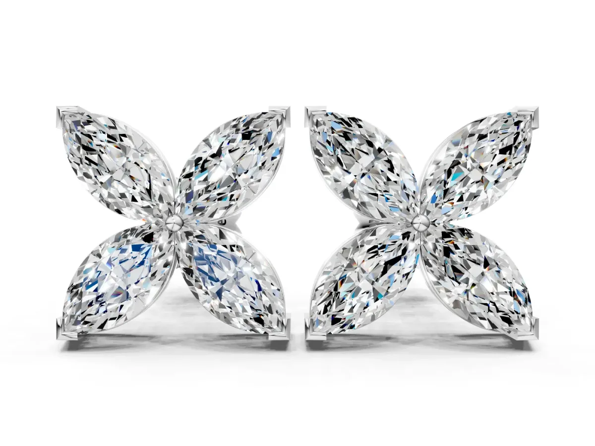 Marquise Cut Diamond Flower Stud Earrings Platinum
