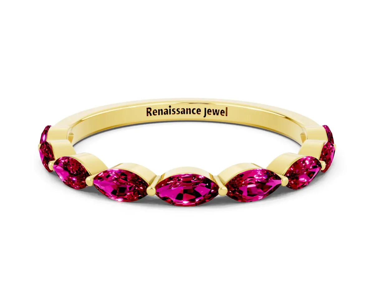 Marquise Garnet Half Eternity Band with Prong Setting Yellow gold