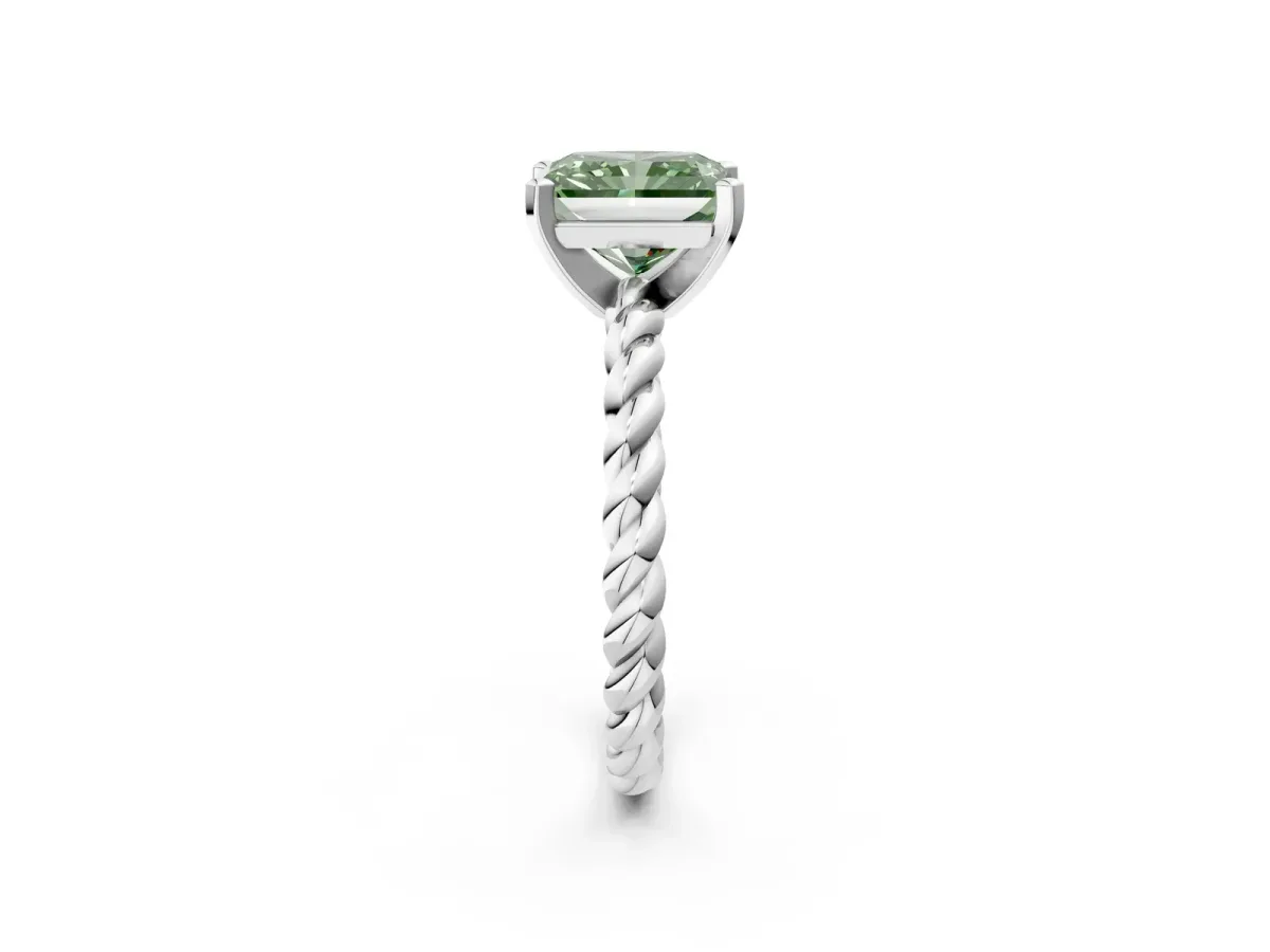 Fancy Green Radiant Cut Cut Solitaire Twisted Band with Four-Prong Setting Platinum