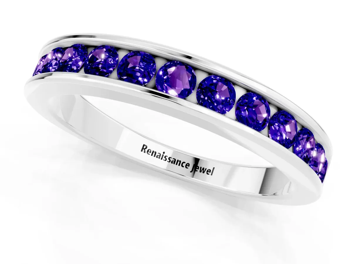 Channel Set Round Tanzanite Eternity Band Silver