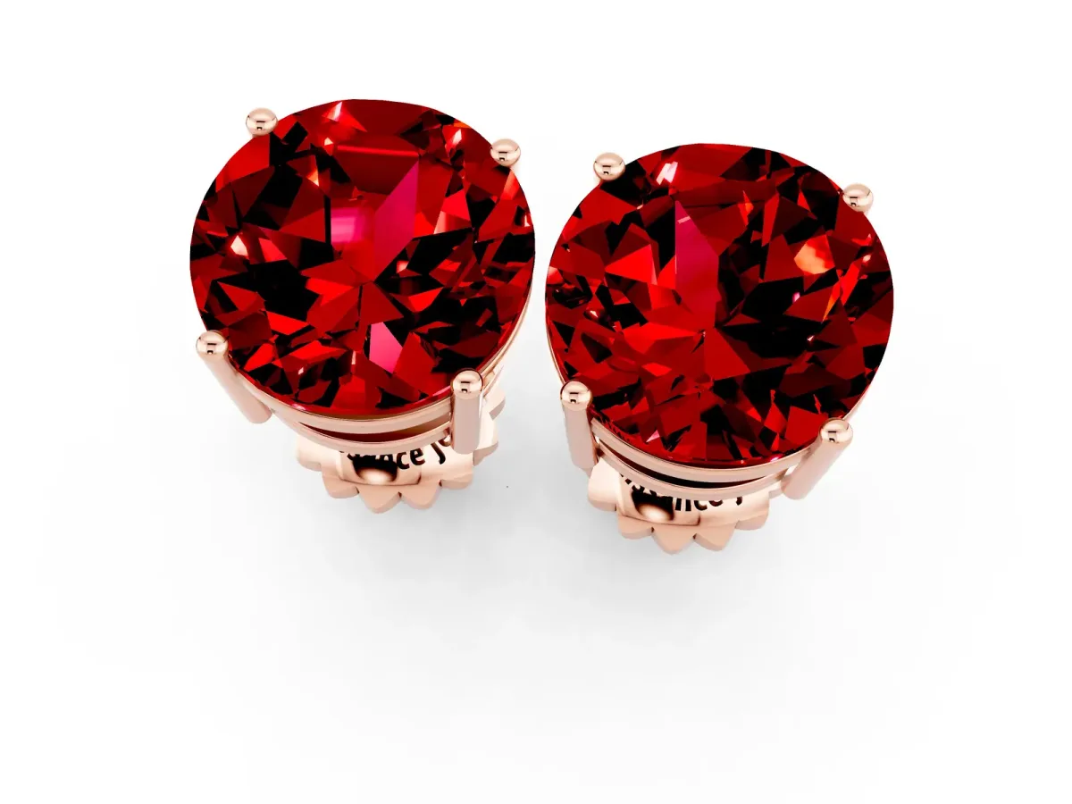 Round Cut Ruby Stud Earrings Rose gold
