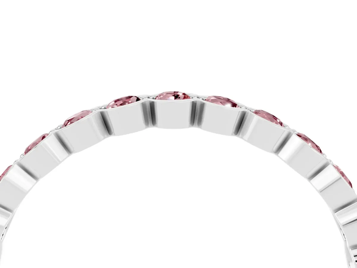Round Morganite Bezel Set Eternity Band Silver