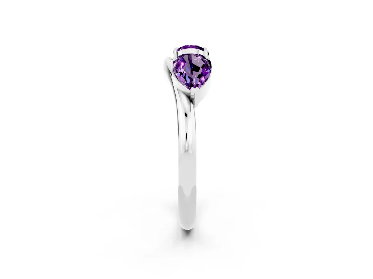Two-Stone Pear Amethyst Bypass Ring with Prong Setting Silver