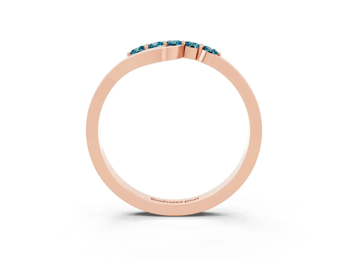 Five-Stone Round Blue Topaz Crossover Band with Prong Setting Rose gold