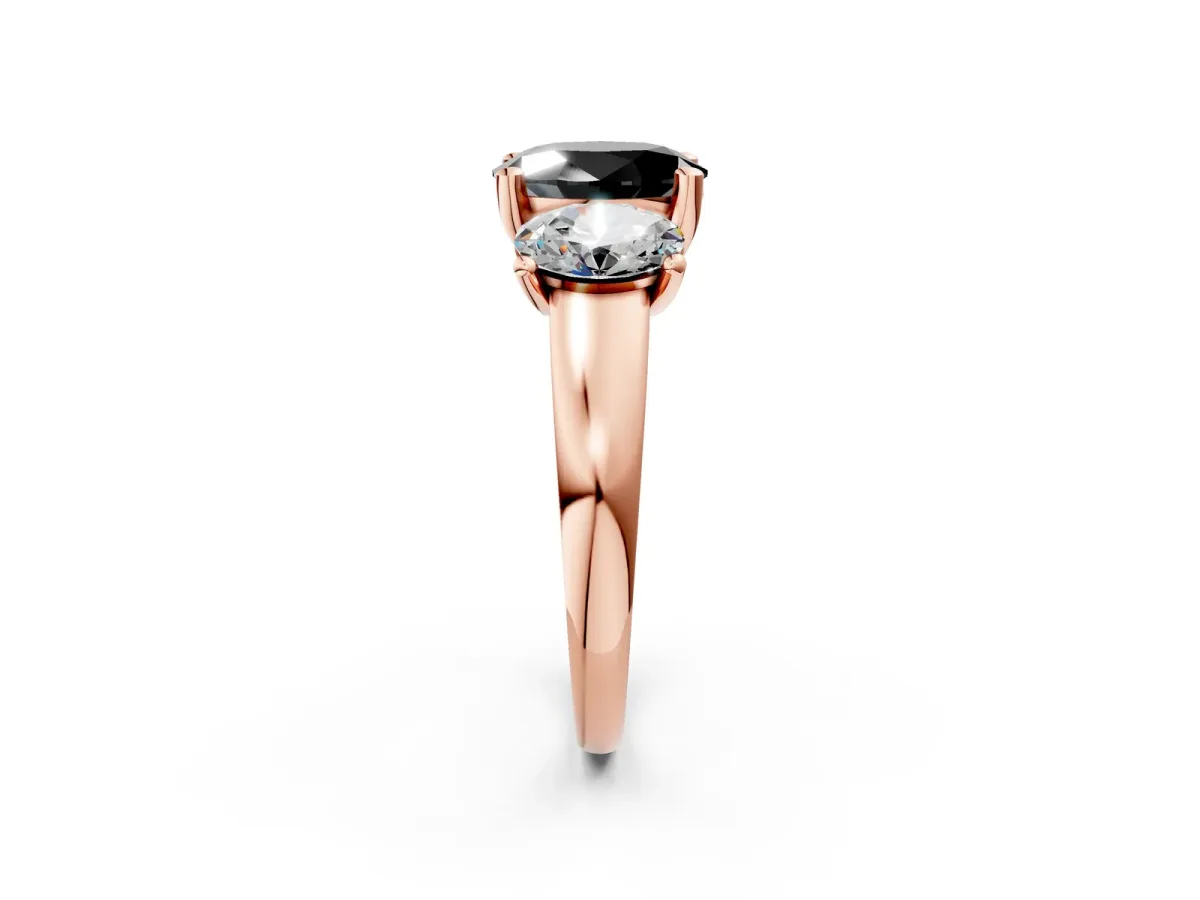 Fancy Black Three-Stone Oval Cut Cut Solitaire Ring with Classic Prong Setting Rose gold