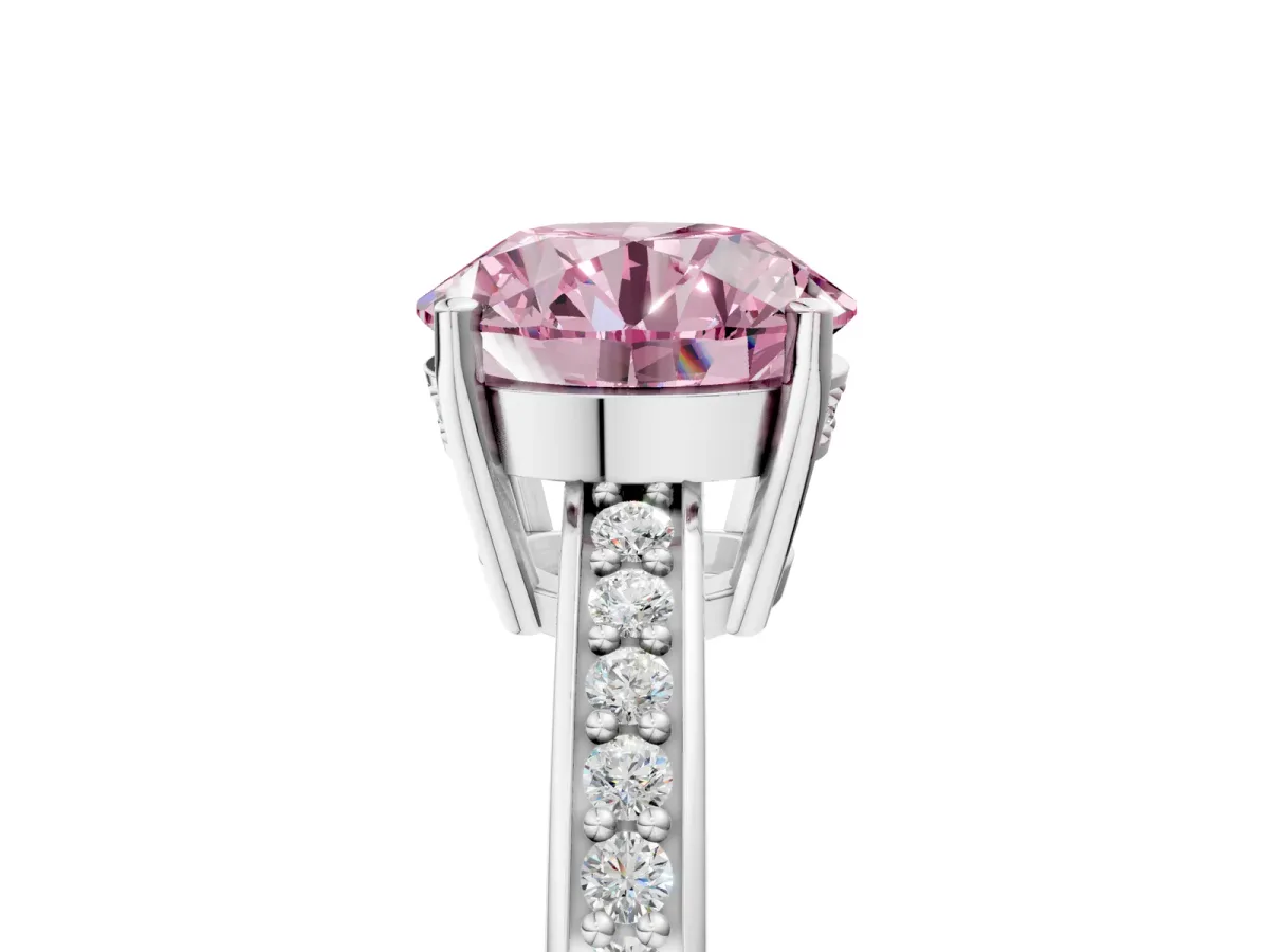 Fancy Pink Asscher Cut Solitaire Pavé Band Prong Setting Ring Platinum