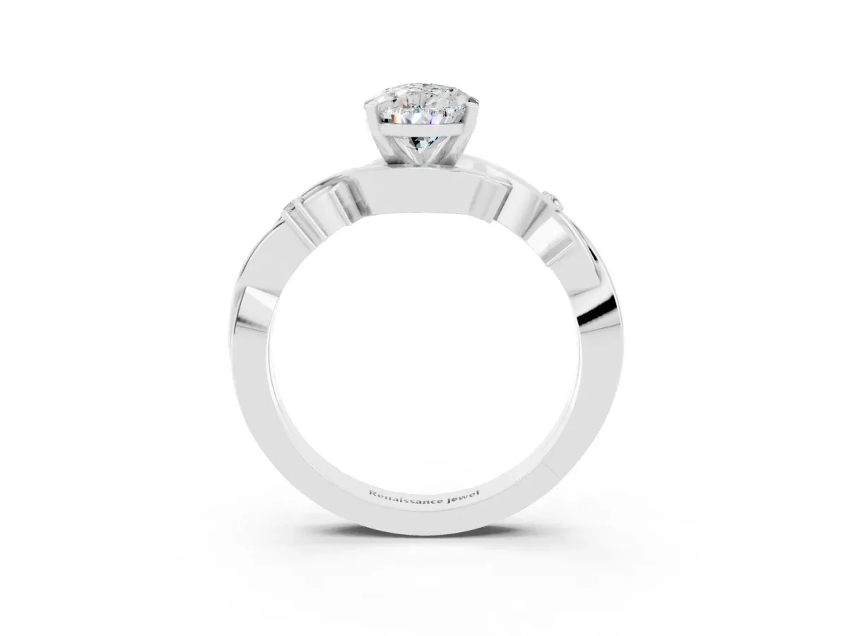 Pear Cut Moissanite Solitaire Ring with Twisted Band and Prong Setting Platinum