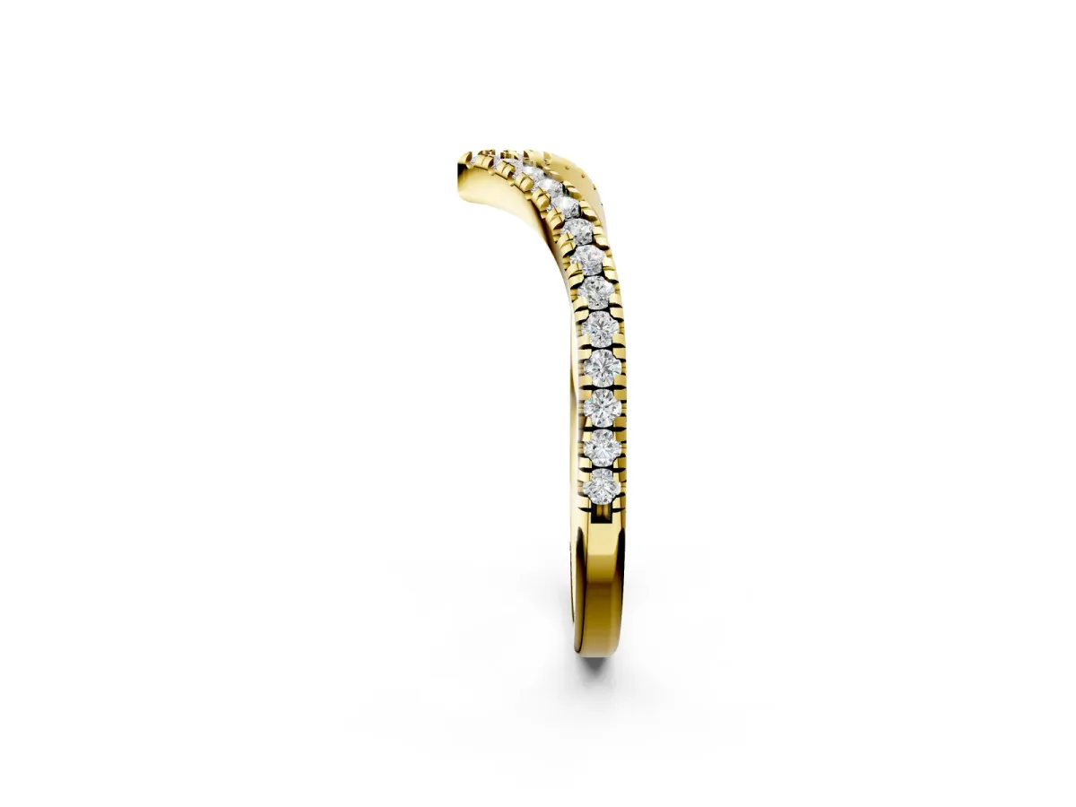 Pavé Round Diamond V-Shaped Chevron Band with Shared Prong Setting Yellow gold