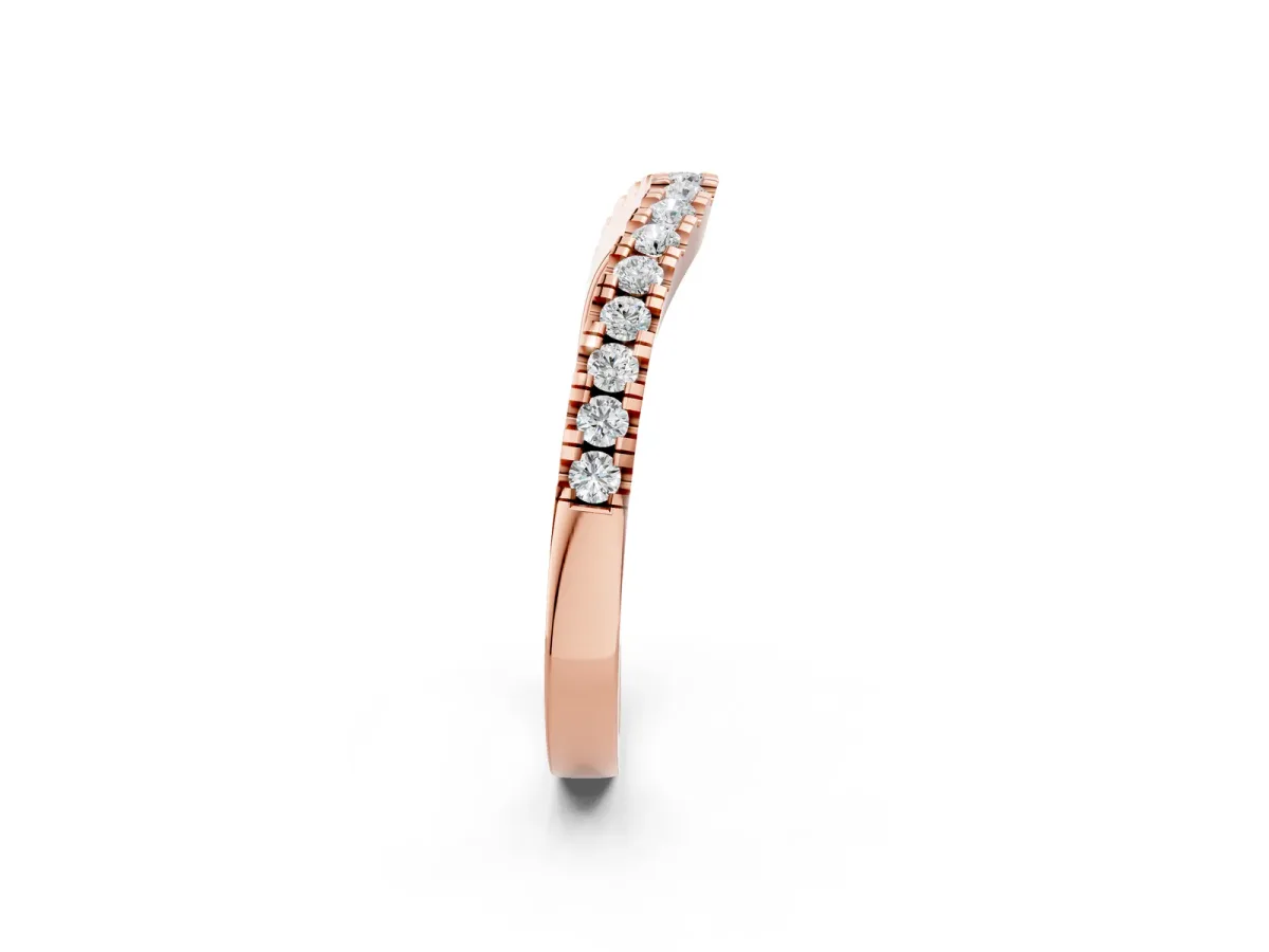 Round Diamond Pavé Curved Band with Shared Prong Setting Rose gold