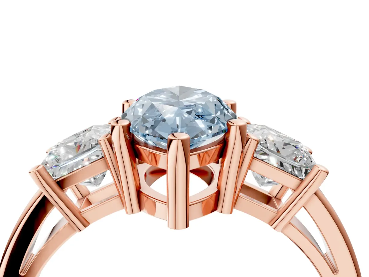 Fancy Blue Three-Stone Marquise Cut Cut Solitaire Ring with Prong Setting Rose gold