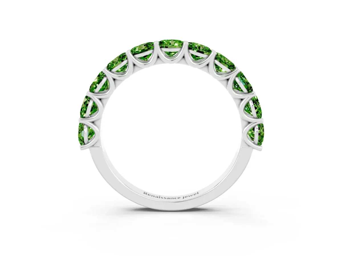 Round Peridot Shared Prong Eternity Band White gold