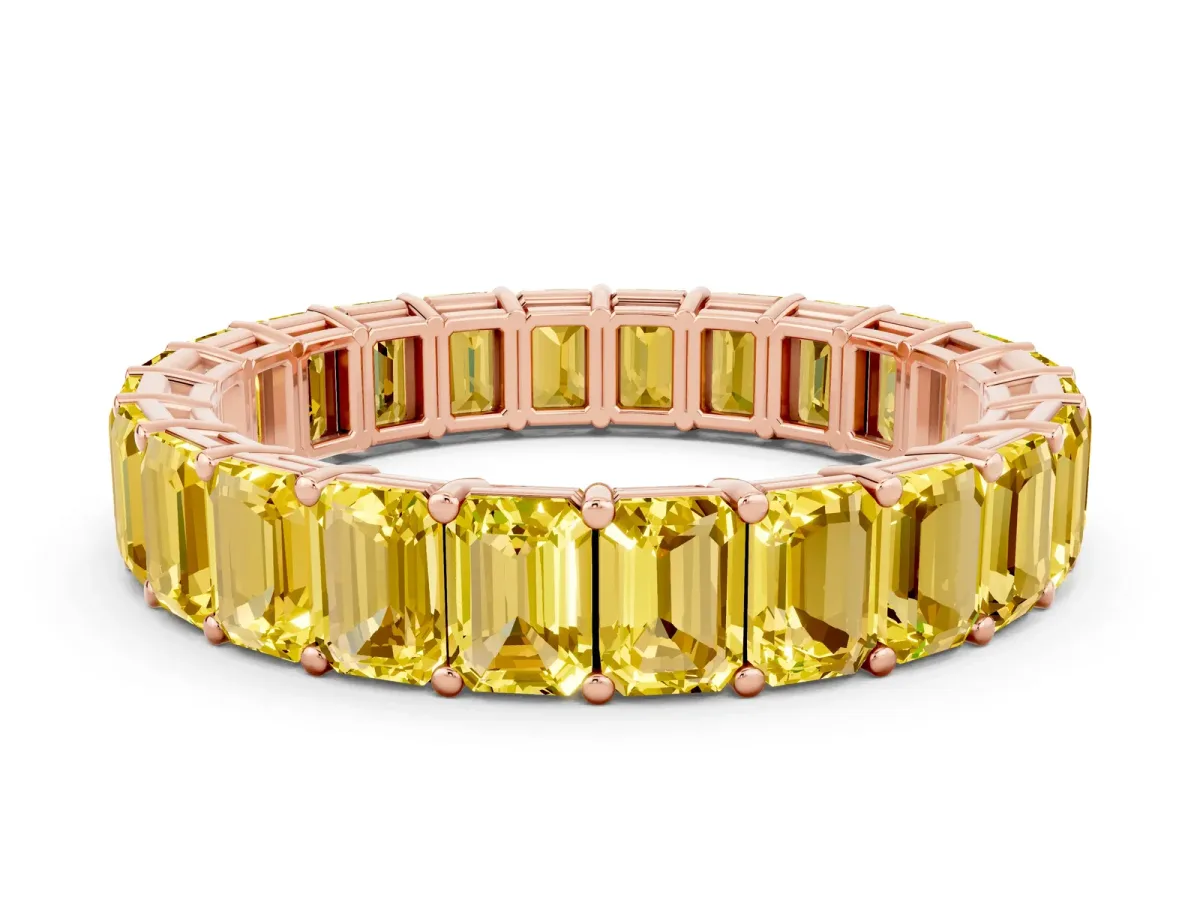 Emerald Cut Yellow Sapphire Eternity Band with Shared Prong Setting Rose gold