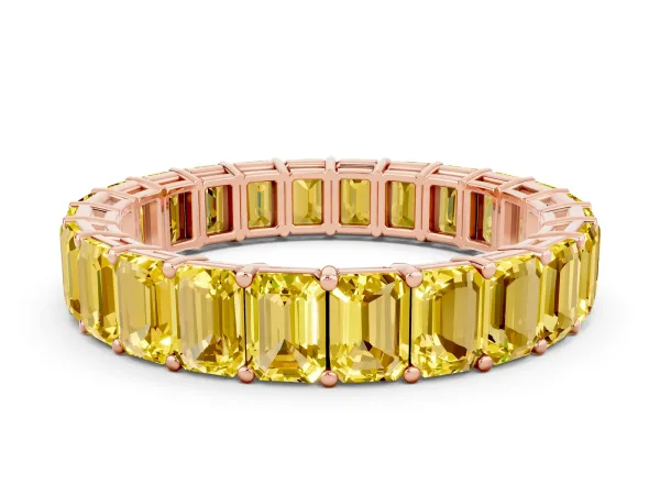 Emerald Cut Yellow Sapphire Eternity Band with Shared Prong Setting Rose gold