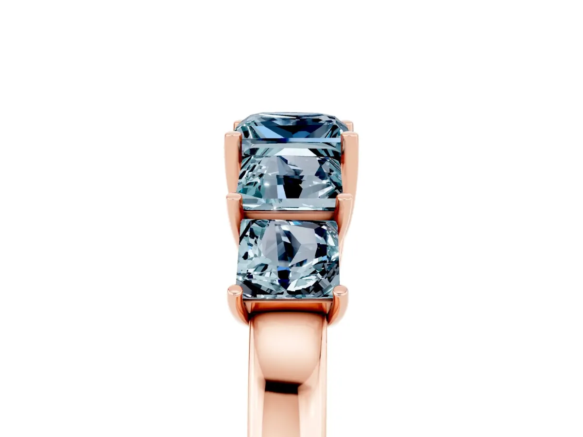 Princess Cut Five-Stone Aquamarine Ring with Classic Prong Setting Rose gold