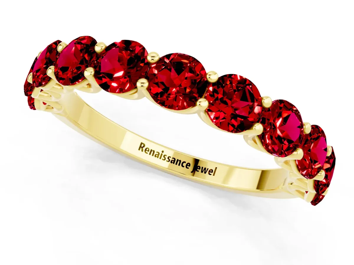Round Ruby Shared Prong Eternity Band Yellow gold