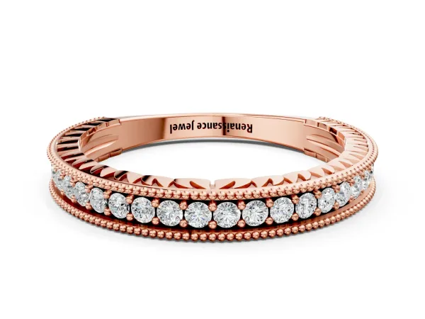 Round Cut Diamond Milgrain Pavé Eternity Band Rose gold