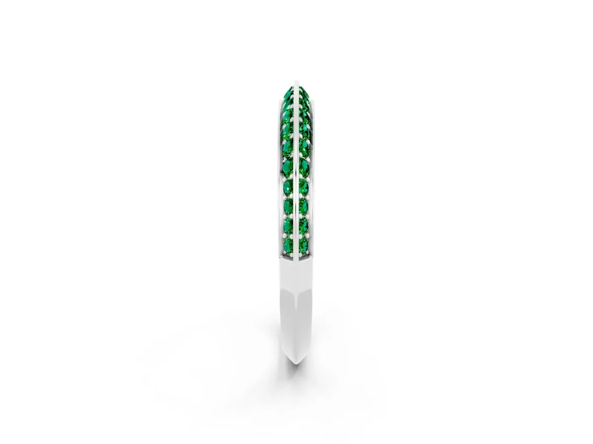 Double Row Pavé Round Emerald Eternity Band with Channel Setting White gold
