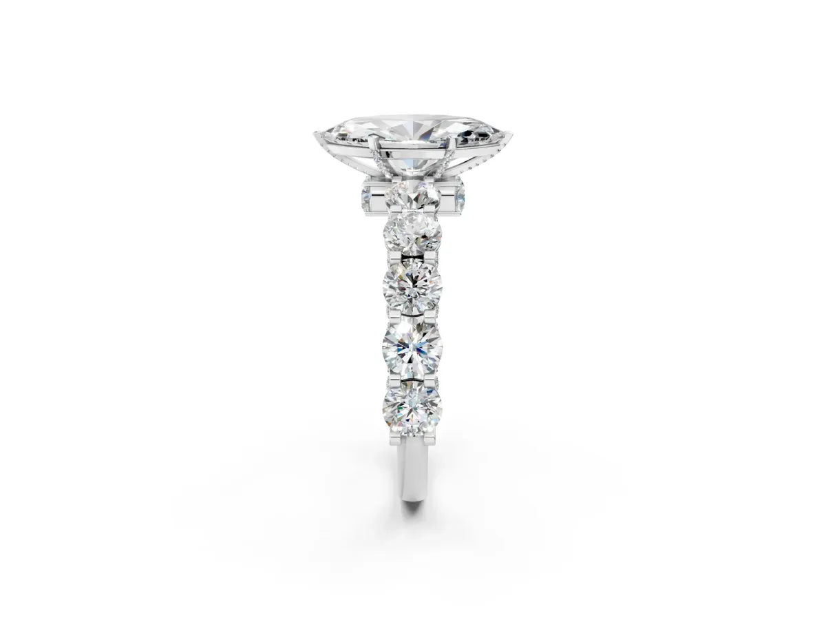 Marquise Cut Diamond Side Stone Engagement Ring with Four-Prong Setting White gold