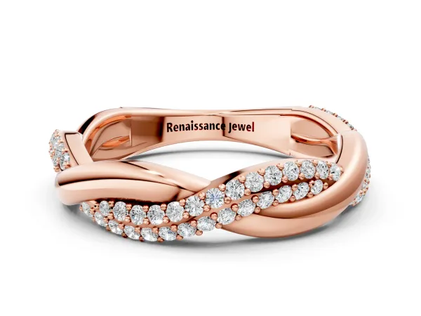 Pavé Round Diamond Twist Eternity Band with Prong Setting Rose gold