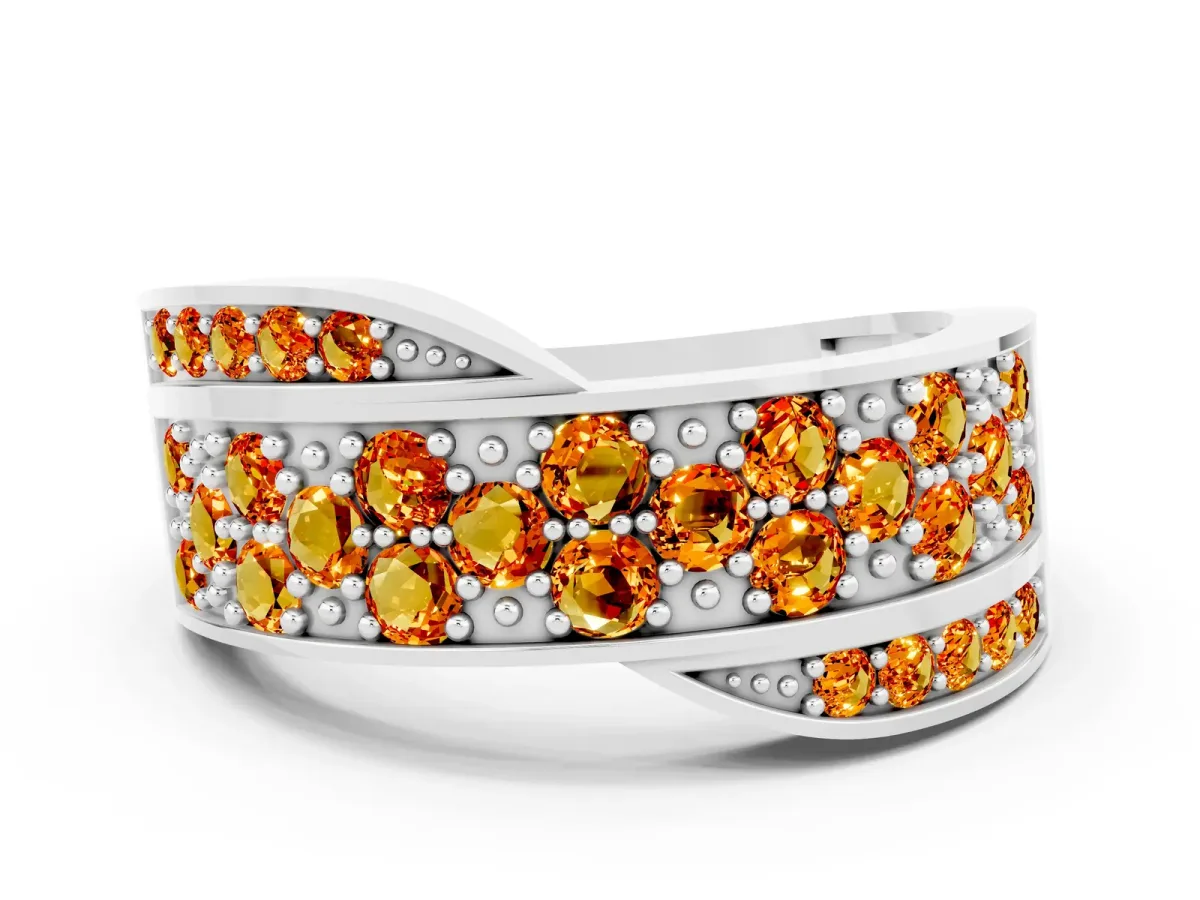 Pavé Round Citrine Crossover Band with Bead Prong Setting Platinum