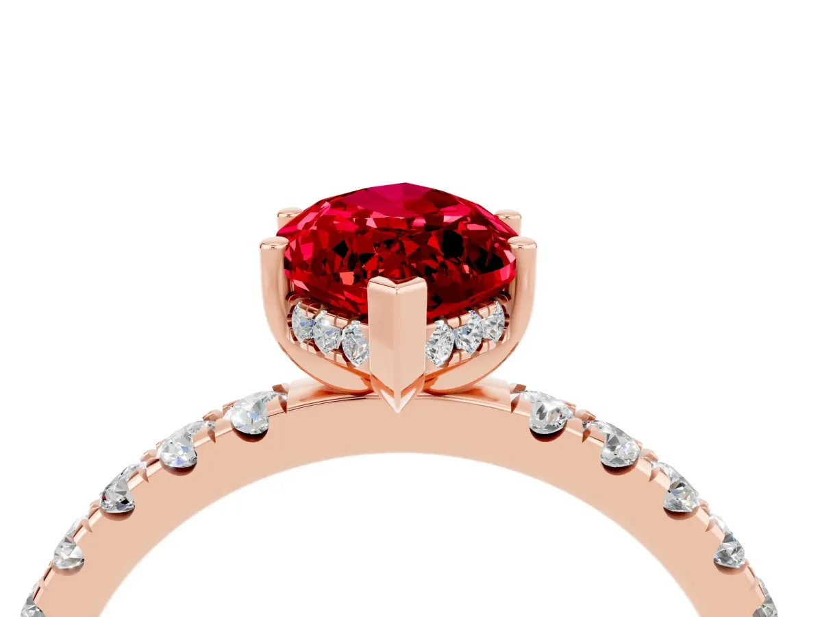 Marquise Cut Ruby Pave Band Solitaire Ring with Round and Prong Setting Rose gold
