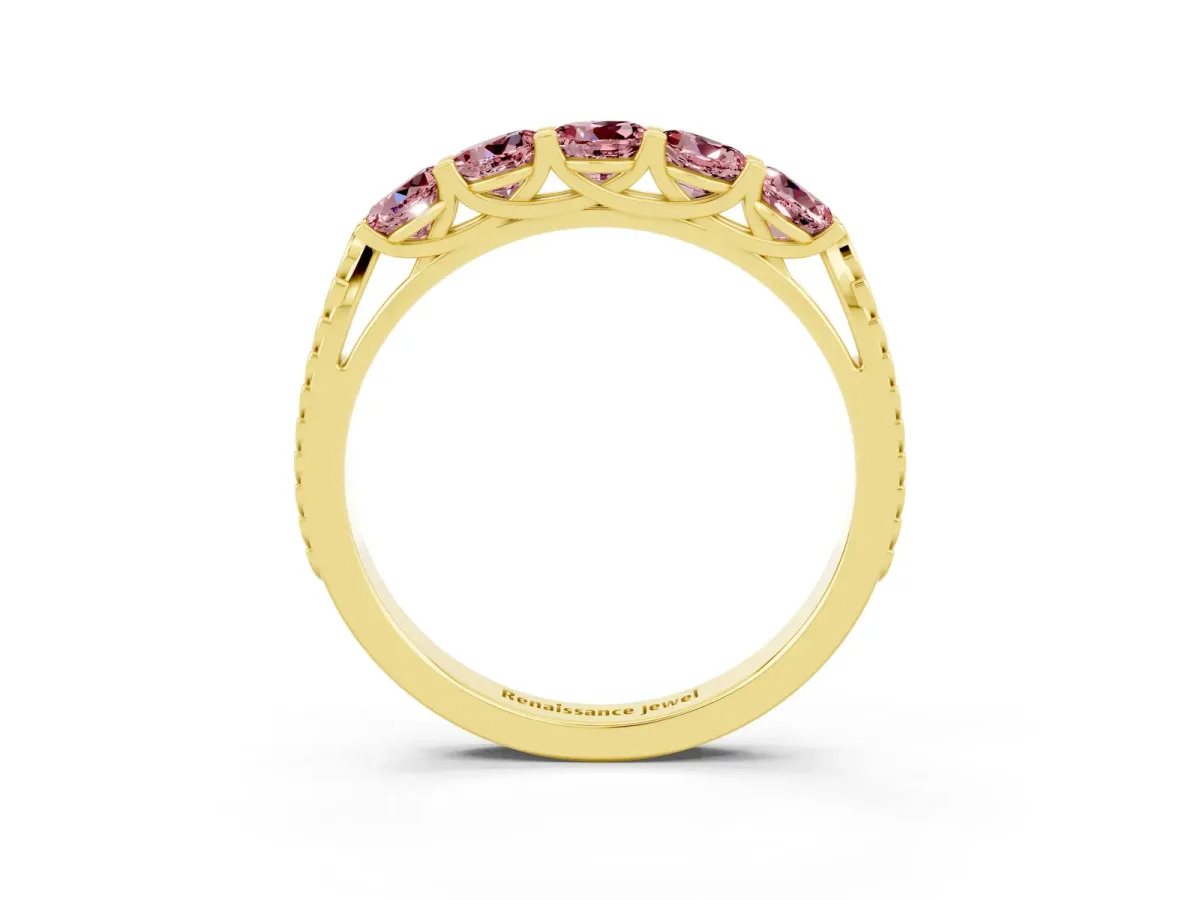 Five-Stone Round Morganite Prong-Set Band Yellow gold