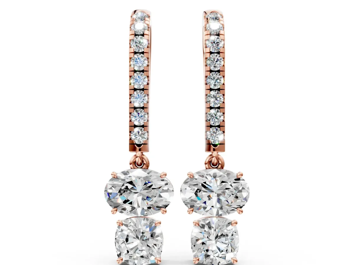 Oval Cut Diamond Multi-Shape Hook Drop Earrings Rose gold