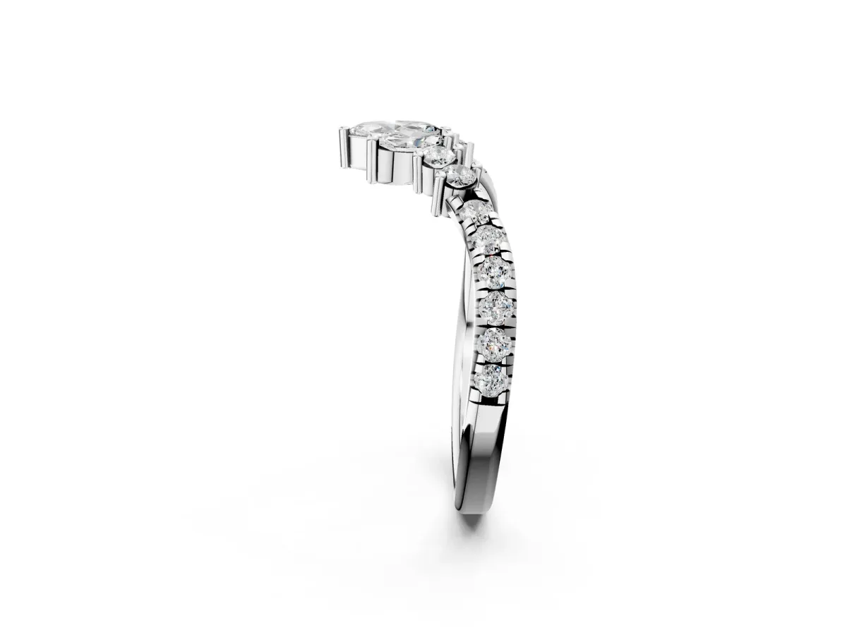 Chevron Marquise and Round Diamond Open Band with Prong Setting Platinum
