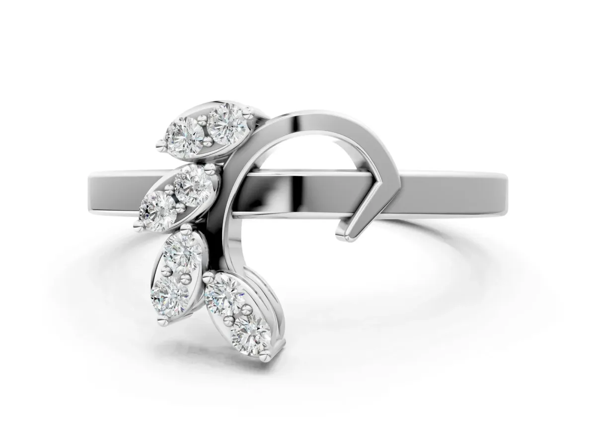 Marquise Diamond Cluster Bypass Ring with Prong Setting White gold