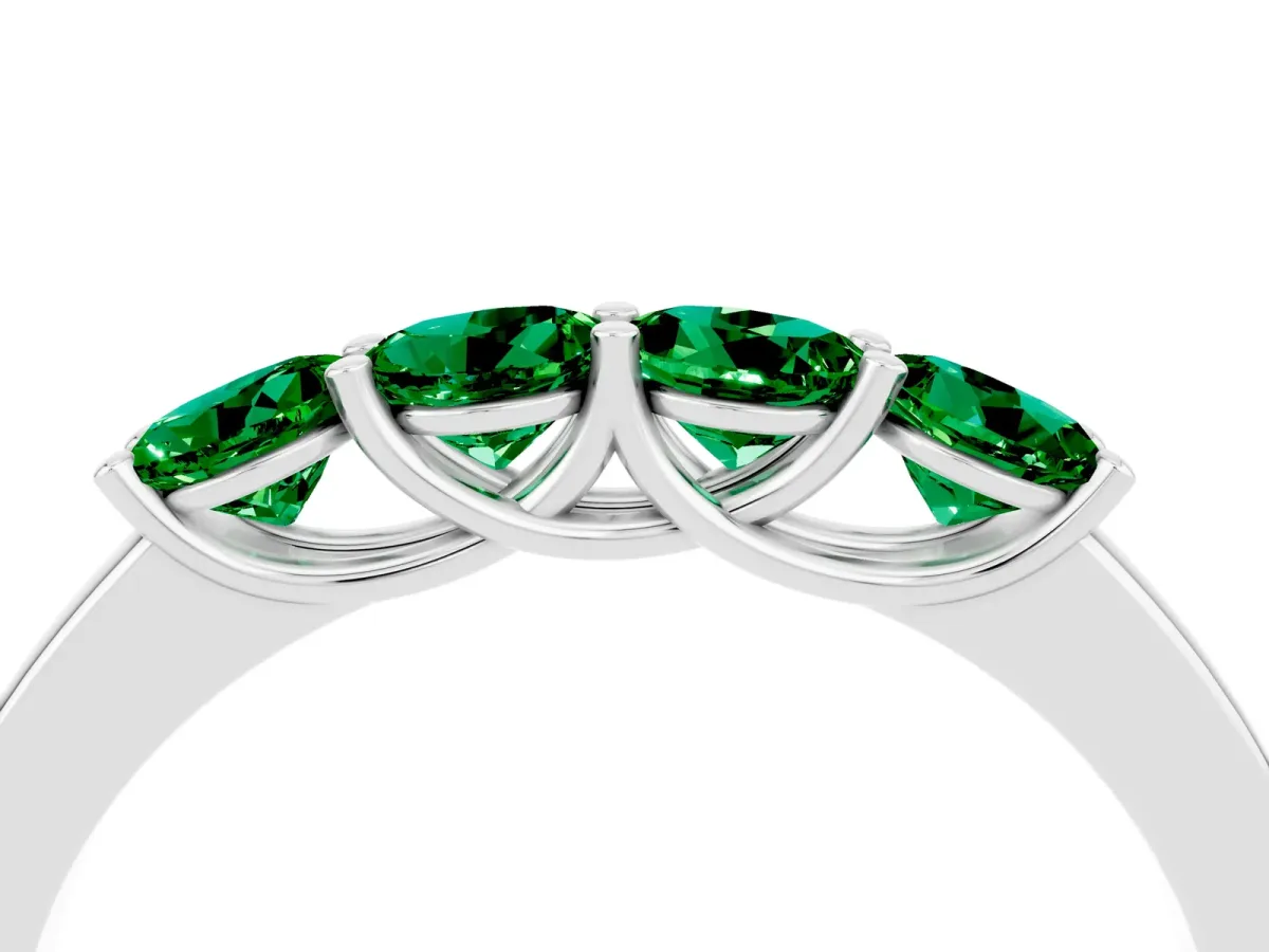 Four-Stone Round Emerald Prong-Set Band White gold