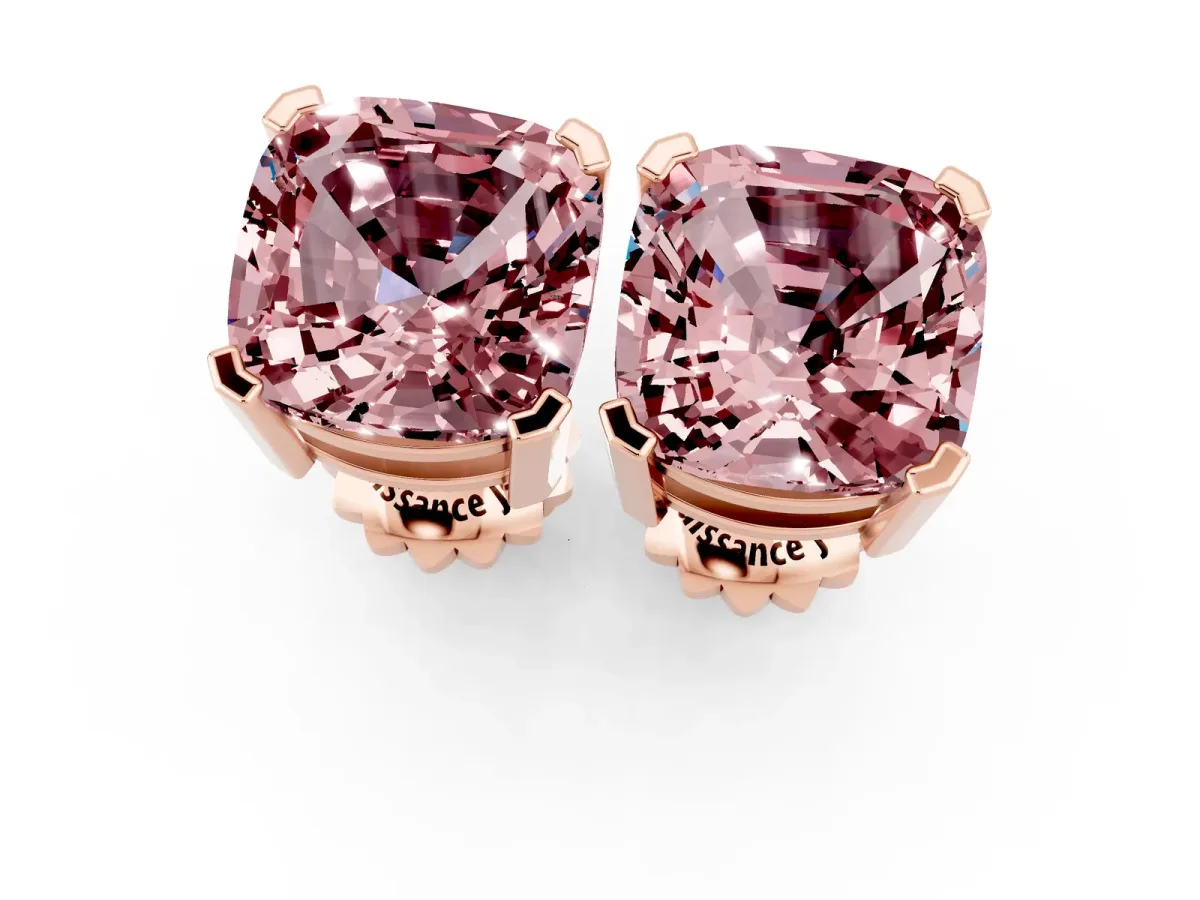 Cushion Cut Morganite Stud Earrings Rose gold