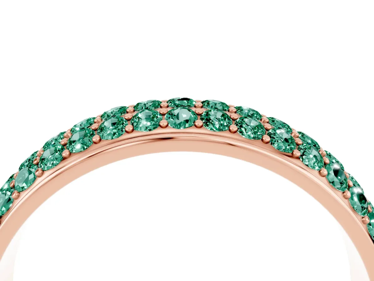 Three-Row Round Green Sapphire Eternity Band with Shared Prong Setting Rose gold