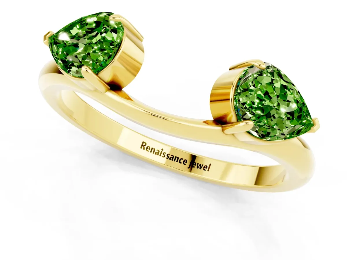 Two-Stone Pear Peridot Bypass Ring with Prong Setting Yellow gold