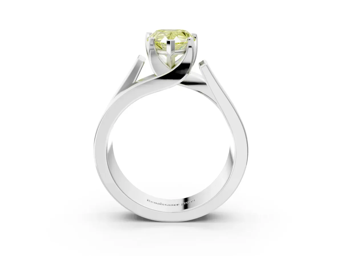 Fancy Yellow Modern Tension Set Pear Cut Diamond Solitaire Wide Band Ring Silver