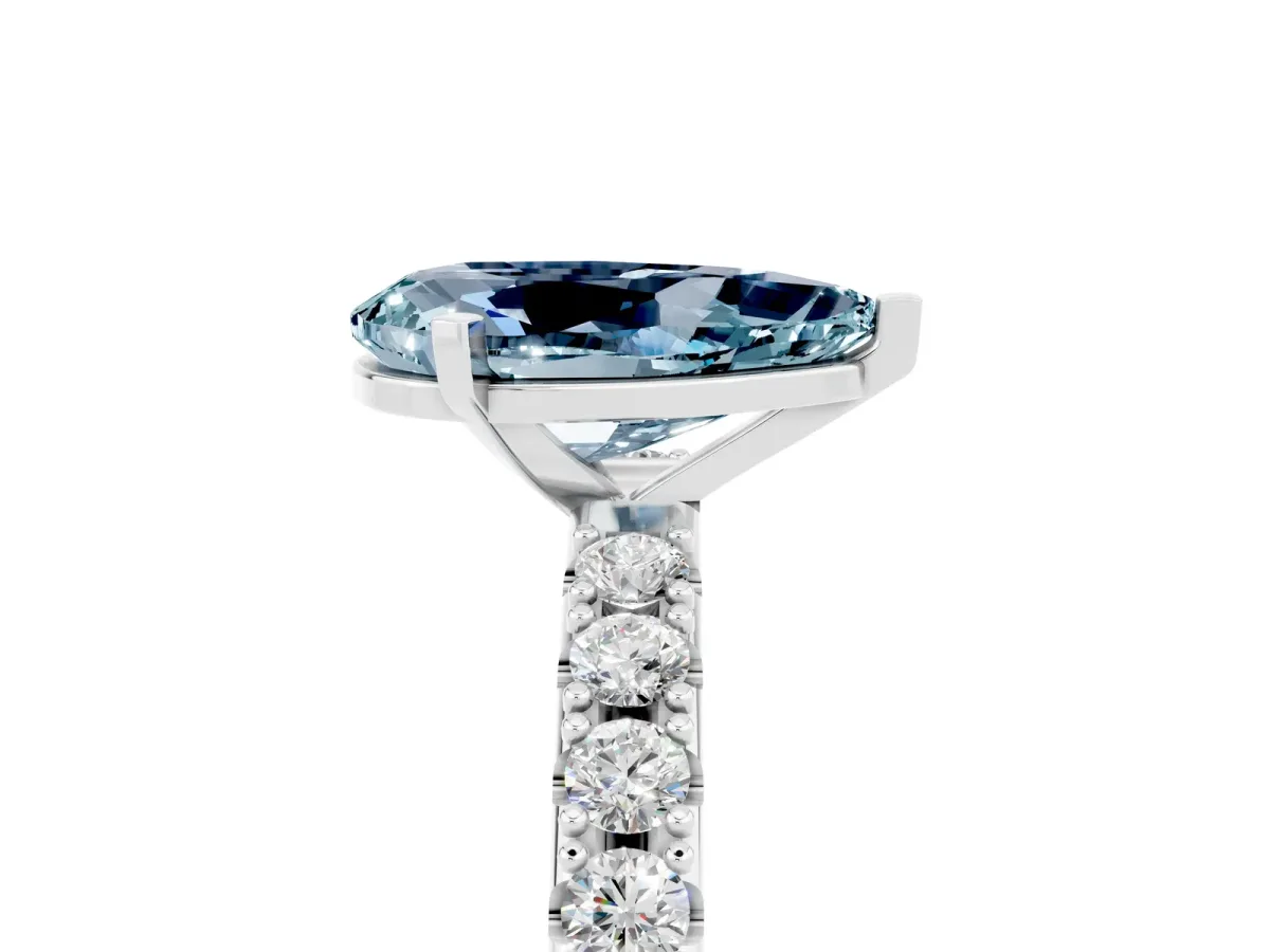Pear Cut Aquamarine Solitaire Pavé Band with Four-Prong Setting Platinum