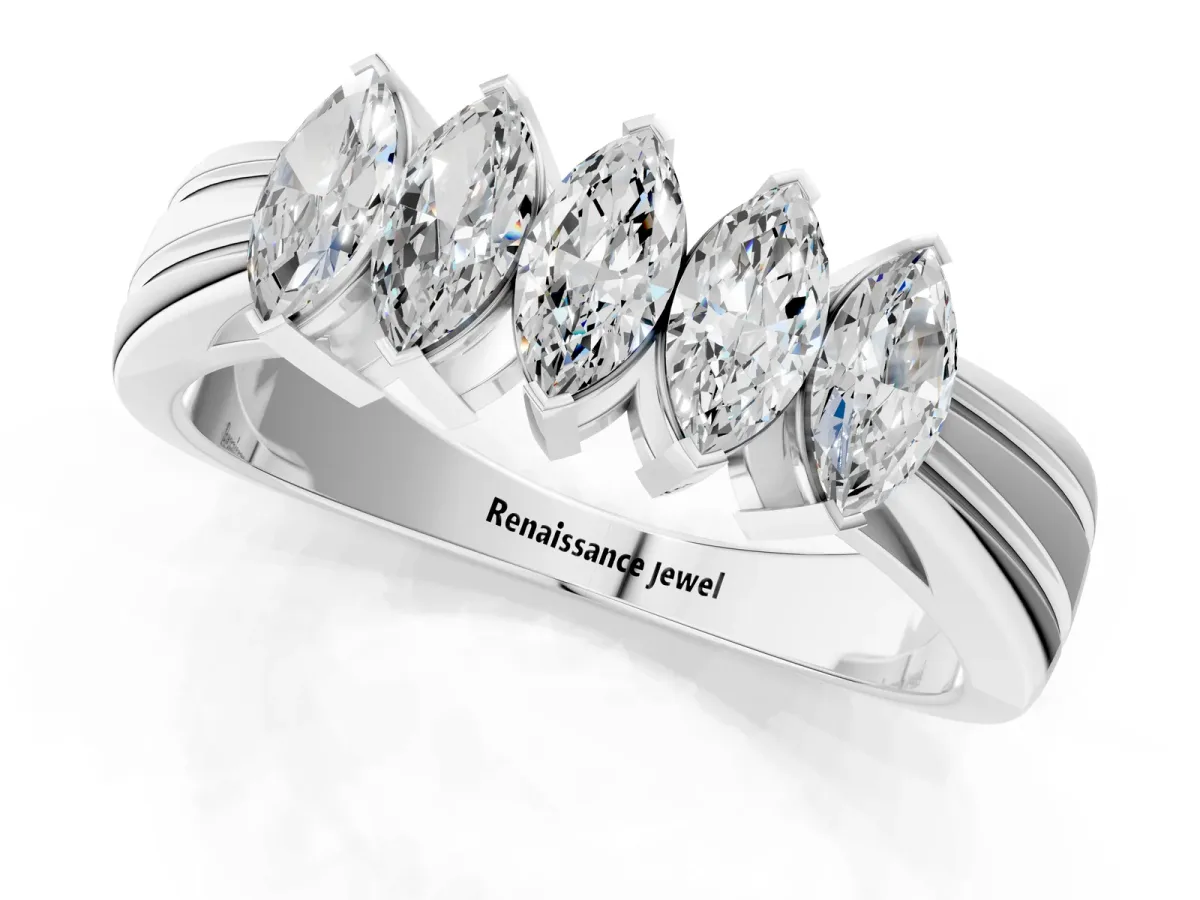 Five-Stone Marquise Diamond Split Shank Ring with Shared Prong Setting Silver