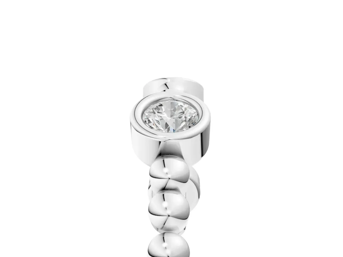 Bezel Set Round Diamond Beaded Band Silver