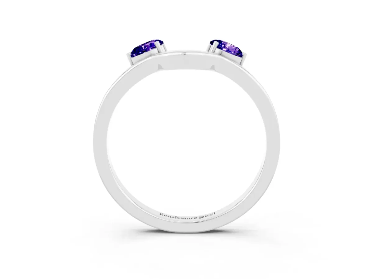 Dual Round Tanzanite Open Band Ring with Prong Setting Silver