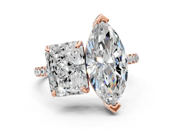 Radiant and Marquise Toi Moi Ring with Prong Setting and Pave Band Rose gold