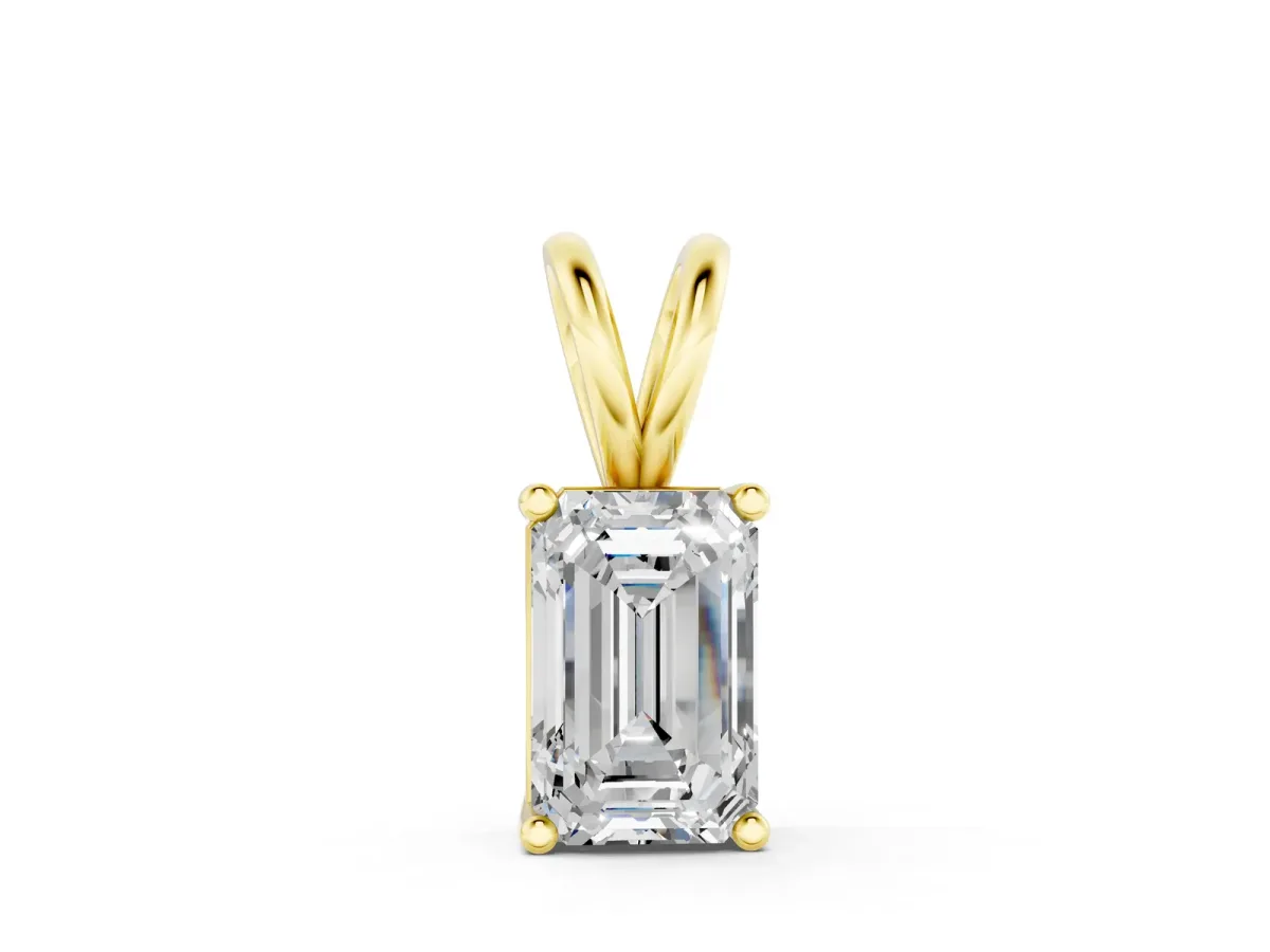 Emerald Cut Solitaire Pendant with Four-Prong Setting Yellow gold